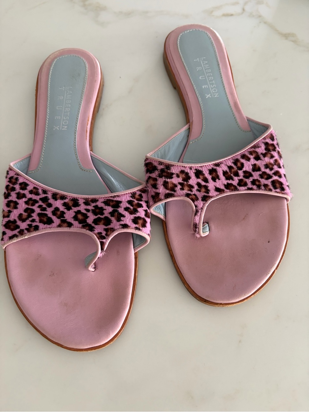 Lambertson Truex Pink Leopard Pony Haired Sandals for Women
